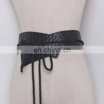 TWOTWINSTYLE PU Leather Wide Belt For Women Snakeskin Tassel Lace Up Spring Cummerbund Fashion New photo-6