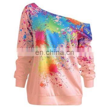 Fashion Hoodie Women Sexy Skew Neck Long Sleeve Paint Splatter Print Sweatshirt Top Blouse Sudaderas Para Mujer Hoodie Women photo-3