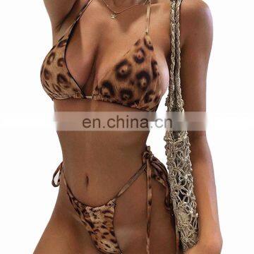 New Leopard print design open sexy swimwear sexy printing halter thong bikini