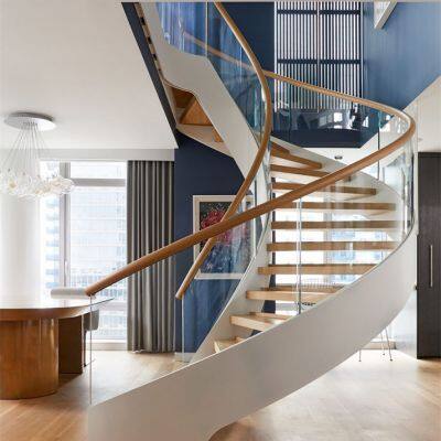Building Code Tempered Glass Railing Modern Curved Stairs Steel Staircase photo-4