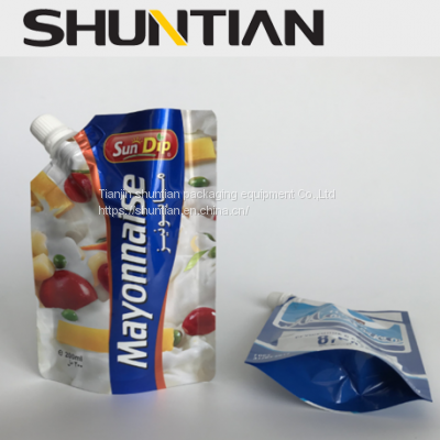 Custom printed food grade matte mylar manual capping jelly fruit juice tea beverage liquid spout drink aluminium pouch bags with spout