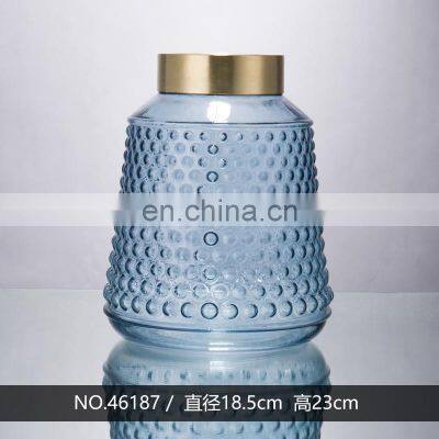 Top Quality Promotional Custom Blue Transparent Glass Vase Restaurant Home Decor Luxury Decoration photo-3