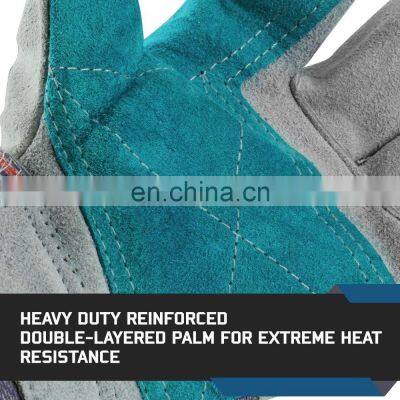 Cow Split Leather Working Gloves/ Rubberized Cuff and Cotton Cloth Back/Cotton Lined photo-2