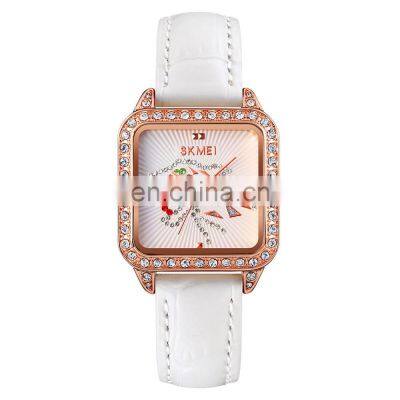 Luxury Brand SKMEI 1768 Leather Quartz Watch Ladies Dress Diamond Wristwatch Casual Women Bracelet Watch photo-3