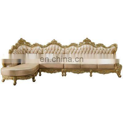 2021 New Arrivals Luxury Home Furniture Antique Solid Wood Living Room Classic Leather Sofas Set