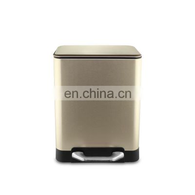 Rectangular kitchen waste bin with thin lid design 6L gold stainless steel trash bin metal waste bin home trash can