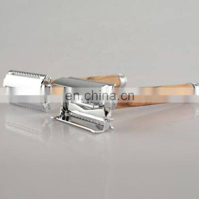 Premium Quality Olive Wood Zero Waste Butterfly Head Double Edge Blades Private Label Wooden Shaving Safety Razor For Men photo-2