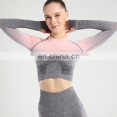 New Hot Custom Logo Long Sleeve Crop Top For Woman Butt Gradient Seamless Fitness Yoga Wear photo-5