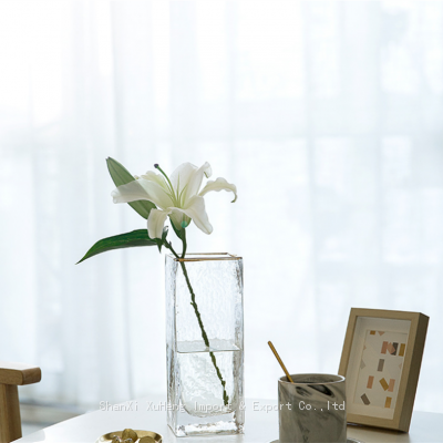 Gold Rimmed Tall Glass Square Vase Wholesale Transparent Clear Flower Vase Container photo-4