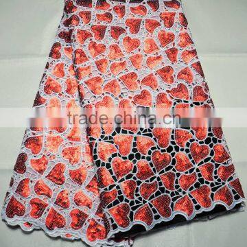 L399-4 last design High quality double organza Korea embroidery lace fabric with many sequnce