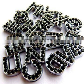 DIY 10 mm black stone Rhinestone Slide Letters for 10 MM strap .color stone letter