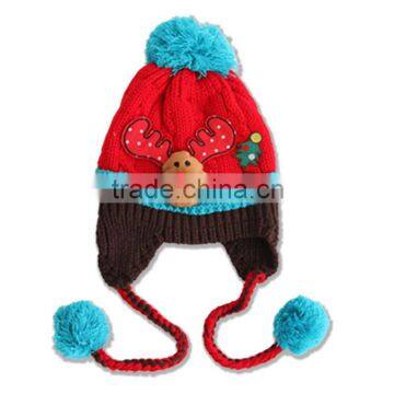 Newest Christmas Tree and Deer Head Applique Pigtail Pom Pom Baby Kids Knitting Winter Caps and Hats photo-4