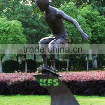 Bronze roller skating sportsman statue