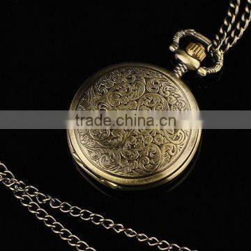 WP043 New Ladies Light Copper Stainless Steel Case Silvered Dial Roman Numbers Necklace Pocket Watch