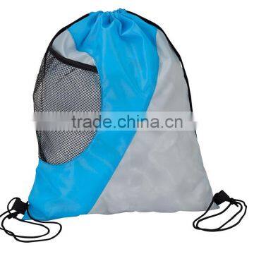 promotional cool contrast color drawstring bag with side mesh pocket