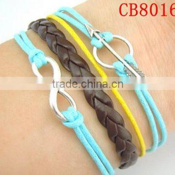 CB8016 Vintage antique silver romantic password fancy multi layer weave leather bracelet