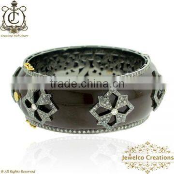 925 Silver 14K Yellow Gold Handmade Designer Enamel Bangle Jewelry, Pave Diamond Enamel Bangle Jewelry, Fashion Jewelry Supplier