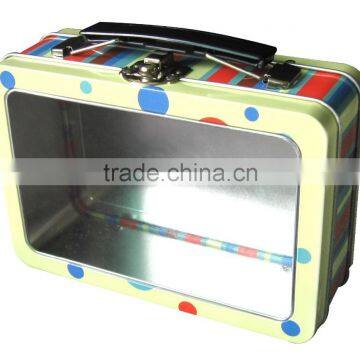 Window gift tin box with handle