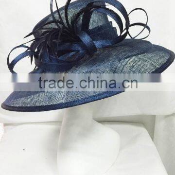 Church hat/party hat/sinamay hat/Kentucky hat/Wedding hat/wide brim hat in navy blue