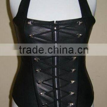 Women's Black Leather Steel Boned Corset