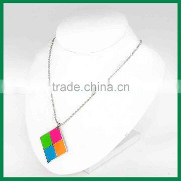 Square Pendant with Fluorescent Color Ball Chain Necklace