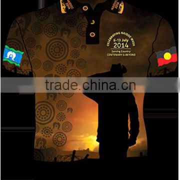 100% Polyeser Short Sleeve Sublimated Black Polo Shirt with Custom Cow Boy design