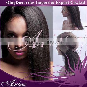 Kinky Straight Short Natural Black Lace Front Wig Human Hair