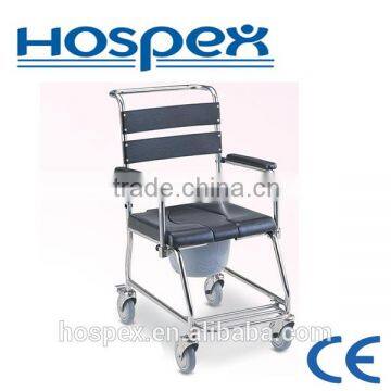 Flip-up armrest Stainless steel commode chair with castor