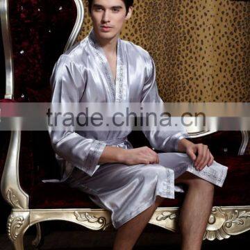 New Men Bathrobe Geometric Robes V-neck Imitation Silk Knitted Sleepwear Lounges Pajamas Pyjamas Nightwear