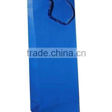 Blue color printing wine paper bag with cotton handle for bottle wine, art paper bag for bererage, paper bags for food