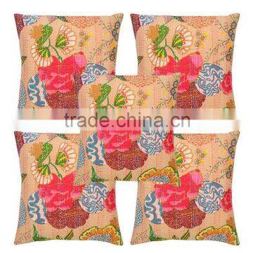 Fruit Print Tropicana Kantha Cushion Cover Tropical Kantha Cushion Pillow Cover Set Of 5 Pcs