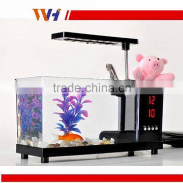 Mini Table Fish Tank, Electronic Clock on Table Lamp photo-3
