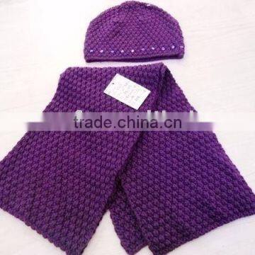 fashion acrylic pailletted hat scarf set