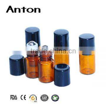 3ml 5ml 8ml 10ml Amber roll on tube glass bottles with stainless steel roller ball and black cap