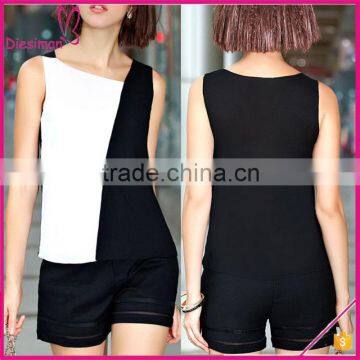 New Fashion Color Block Sleeveless Slim Sexy Latest Blouse Design 2016