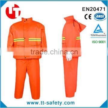 orange high visibility waterproof raincoat with reflective strips -pants-hoods