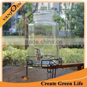 4L Glass Dispenser Jar With Glass Lid and Faucet For Beverage