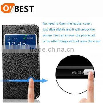 Smart Sliding Flip Leather Case for iPhone 6 Plus, Leather Phone Case with transparent Open Window. New model
