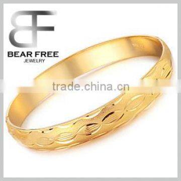 18k Yellow Gold Plated Lady's Bangle Flower Carved Bracelet Womens Jewelry