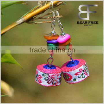 Ethnic Style Handmade Embroided Fabric Drop Earrings for Ladies