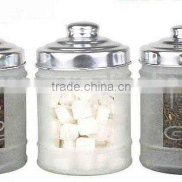 3pcs frosted glass jar set with aluminium lid (CCP033DS-4)