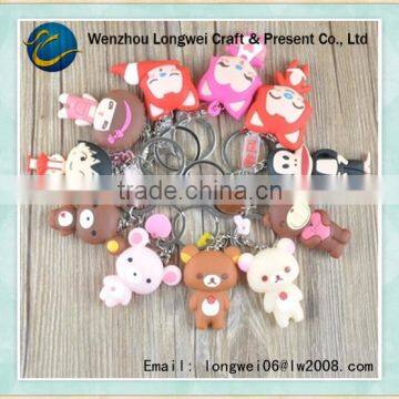 cartoon animal shaped soft pvc rubber keychain/cartoon keychain