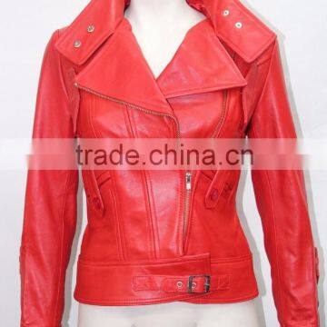 Ladies Short Red 4110 Fitted waist Length Soft Napa Lambskin Real Leather jacket