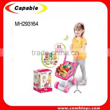 Kids Shopping Trolley Cart With Food Set Plastic Shopping Cart photo-3