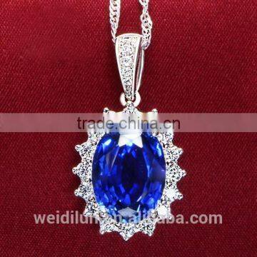 European Style Jewelry Blue Gemstone Pendant 925 Silver Floating Necklace for Wedding photo-4