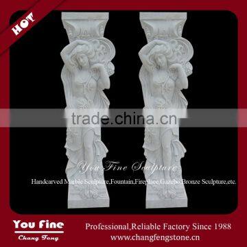 Hand Carved Garden Decorative Natural Stone Column Of Girl Statue