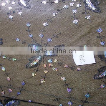 wholesale vintage butterfly Sequins Embroidery Fabric for Zara clothes 3MM colorful Sequins linen mesh embroidery