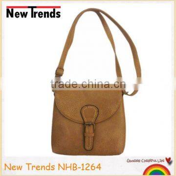 Brown PU simple shoulder bag for girls