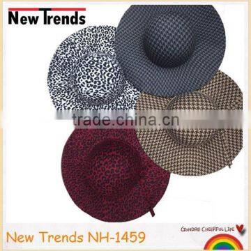 Fashion 2016 leopard and hound tooth check printing wool felt hat