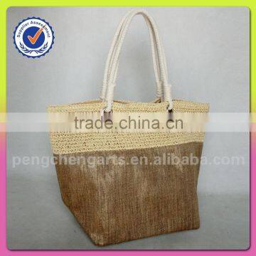 High quality women cotton with jute and paper straw material crochet handbag cotton handle